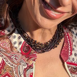 Handmade by Artist- Beaded Multi-Strand Necklace- Iridescent Purple and Bronze